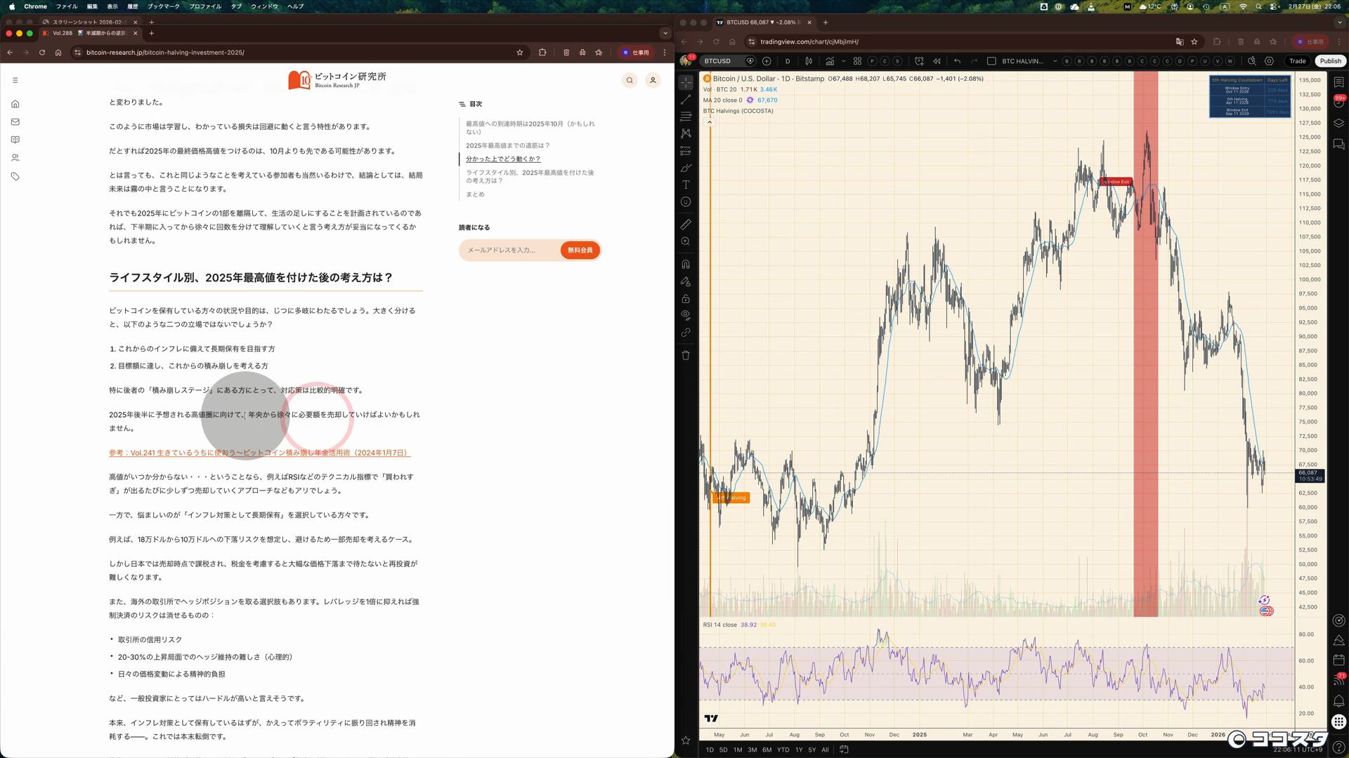 BTCハービングインジケーターの画面